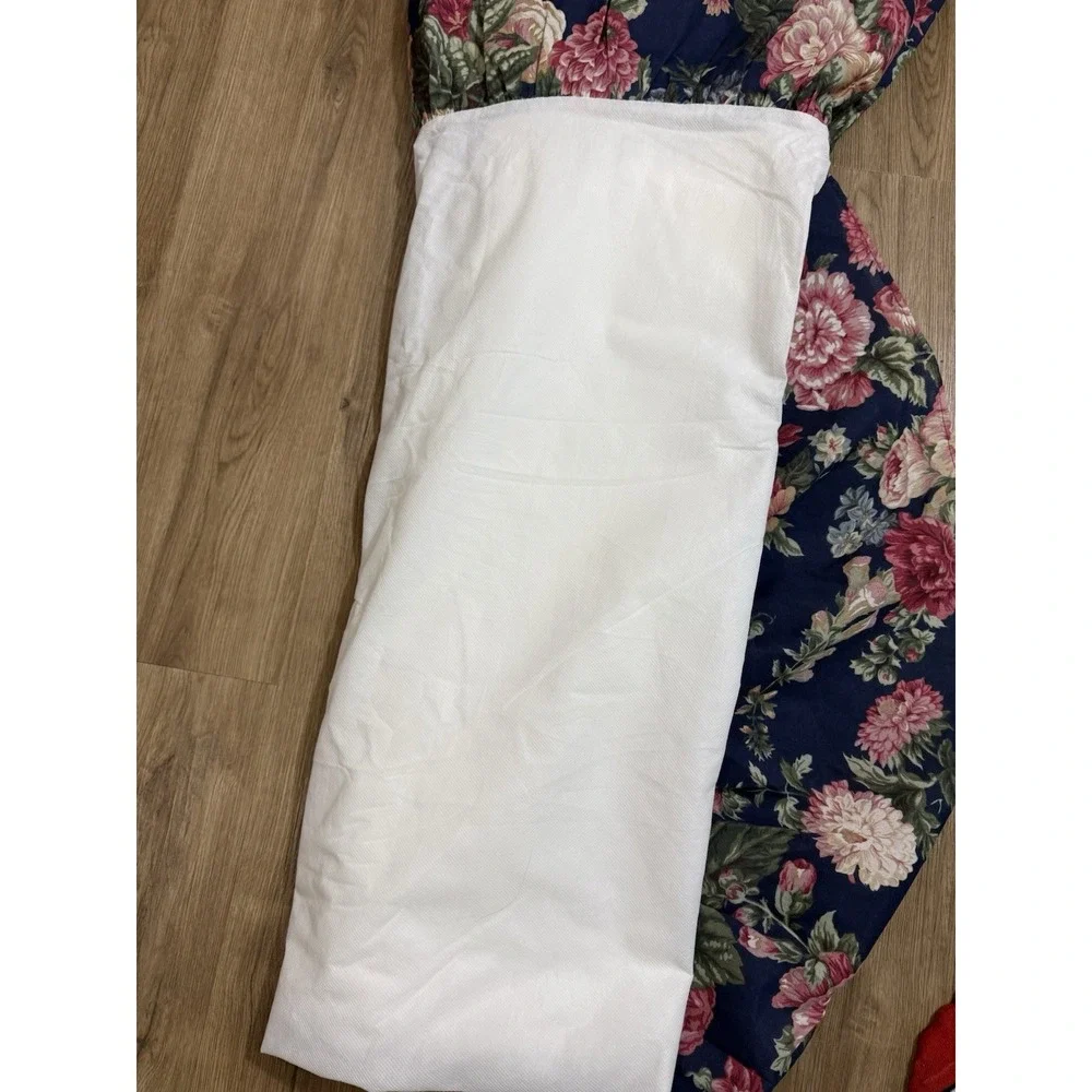 VTG‎ Dan River Bedskirt Queen Navy Blue Pink Rose Floral Gatehouse 90s USA Clean